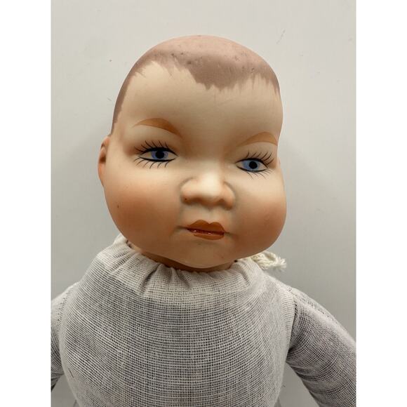 Vintage Handmade Porcelain Head and Hands Cloth Body Baby Doll 1980s - Picture 2 of 7